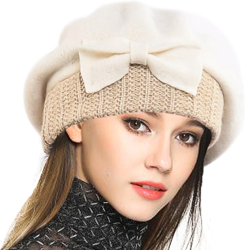 VECRY Lady French Beret 100% Wool Beret Floral Dress Beanie Winter Hat - Image 1